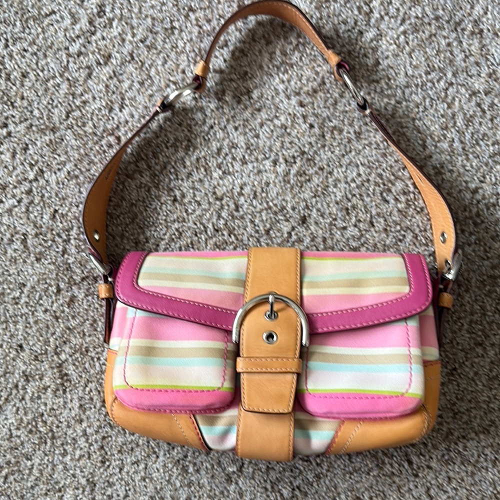 Coach Pink and Tan Shoulder Bag with Leather Trim